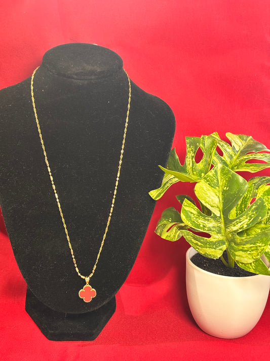 Cadena flor roja oro14K
